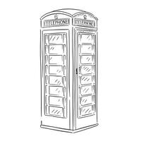 línea dibujado teléfono caja. ilustrativo elemento vector dibujado por mano. Londres icónico elemento.