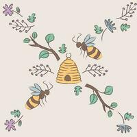 Bee and Flower Simple Wallpaper Repeat Pattern vector