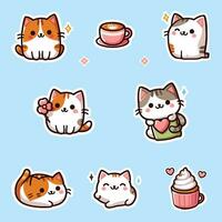 cute cat stickers with white borders. vector