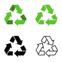 Recycling icons set isolated on white background. Arrow that rotates endlessly recycled concept. Recycle eco symbol, Ecology icons collection recycling garbage. Vector illustration.
