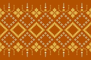Orange vintages cross stitch traditional ethnic pattern paisley flower Ikat background abstract Aztec African Indonesian Indian seamless pattern for fabric print cloth dress carpet curtains and sarong vector