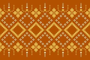 Orange vintages cross stitch traditional ethnic pattern paisley flower Ikat background abstract Aztec African Indonesian Indian seamless pattern for fabric print cloth dress carpet curtains and sarong vector