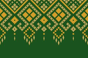 Green Cross stitch colorful geometric traditional ethnic pattern Ikat seamless pattern border abstract design for fabric print cloth dress carpet curtains and sarong Aztec African Indian Indonesian vector