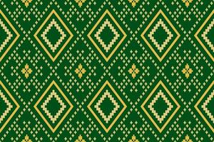 Green Cross stitch colorful geometric traditional ethnic pattern Ikat seamless pattern border abstract design for fabric print cloth dress carpet curtains and sarong Aztec African Indian Indonesian vector