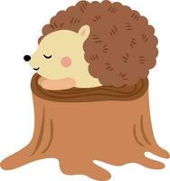 Cute brown hedgehog sleeping on a tree trunk vector