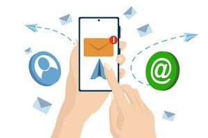 Email marketing concept, mobile phone and computer with new email notification, direct digital marketing, unread message reminder, emails and messages, email marketing campaign, new email message. vector