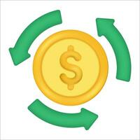 Gold coin with Arrow floating. cash flow icon. Money transaction vector sign