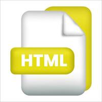 HTML file format icon. HTML file format 3d render icon on white background. HTML file format document color icon vector