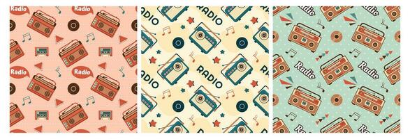 Set of Radio Seamless Pattern Illustration Design with Player for Record and Listening to Music in Flat Cartoon Template vector