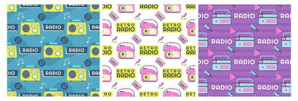 Set of Radio Seamless Pattern Illustration Design with Player for Record and Listening to Music in Flat Cartoon Template vector