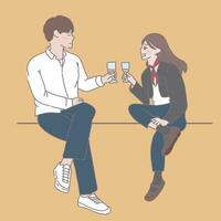 happy couple chatting in the evening, in the style of shige's visual aesthetic style, schoolgirl lifestyle, cult party kei, subtle chromatism, smooth and shiny vector