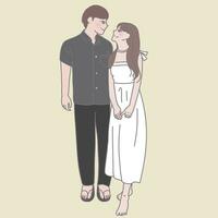 young lovers illustration illustration of human love, in the style of light yellow and light black, muted and subtle tones, comic art, full body,  romantic visions, vector