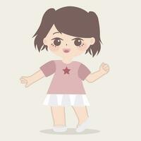 the girl is wearing a pink dress with star print in the middle, in the style of simplistic cartoon, light white and brown, energetic expressions, light red and dark brown, simple, tinycor vector