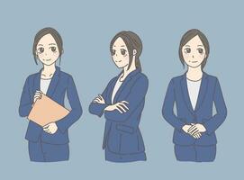 three different drawings of a woman in business vector