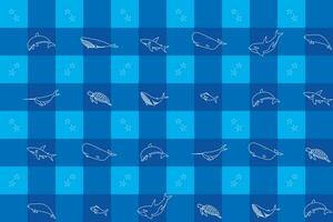 illustration white line of the ocean animal with blue table background. vector