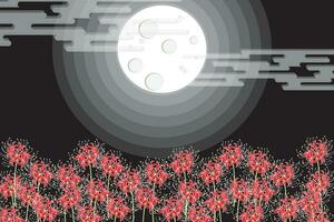 illustration Abstract of red spider lily flower with full moon on black background. vector