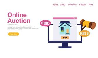 Bid and auction concept design landing page vector