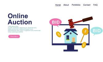 Bid and auction concept design landing page vector