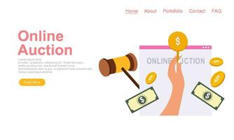 Bid and auction concept design landing page vector