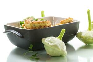 vegetable fried squash and zucchini cutlets in a ceramic form photo