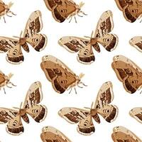 Seamless pattern with brown polyphemus moth. Nocturnal tropical butterfly. vector