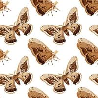 Seamless pattern with brown polyphemus moth. Nocturnal tropical butterfly. vector