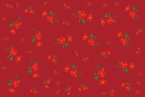 Illustration Pattern of the red flower with leaves on dark red background. vector