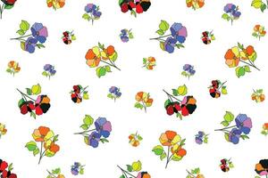 Illustration Pattern of the multi color flower with leaves on white background. vector