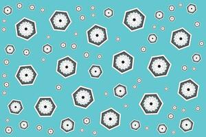Illustration, Abstract flower in hexagon on blue background. vector