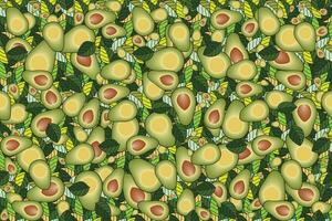 Illustration, Abstract of the avocado on green leaves background. vector