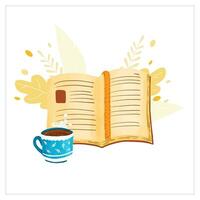 otoño leer libro té relajarse hora decoración tablero contento color pintar dibujar vector ilustración diseño