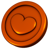 3D render of a bronze coin with a heart image. png