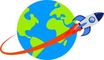 rocket flying in space around the earth png