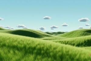 AI generated Green grass field. Summer landscape scene mockup. generative ai. photo