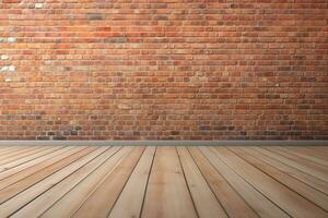 ai generado vacío habitación con rojo ladrillo pared y de madera piso. generativo ai. foto