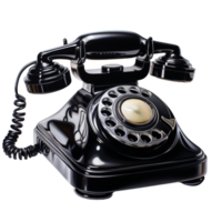 AI generated Black vintage telephone with a cord on transparent background created with generative AI technology png