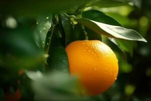 AI generated Fresh orange fruit on tree at orchard. generative ai. photo