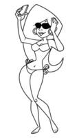 Beach Girl Selfie Line Art vector