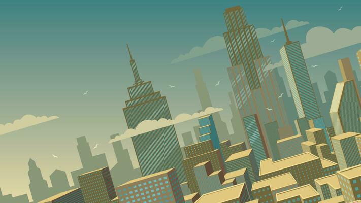 Tilted Cartoon Cityscape