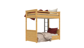 een stapelbed bed met een rood deken en kussens png