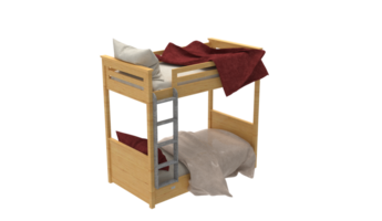 a bunk bed with a red blanket and pillows png
