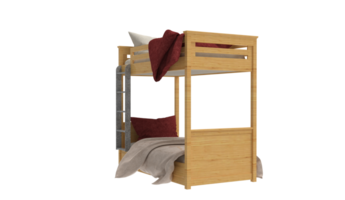 a bunk bed with a red blanket and pillows png