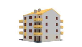 an apartment building with a yellow balcony png