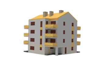 an apartment building with a yellow balcony png