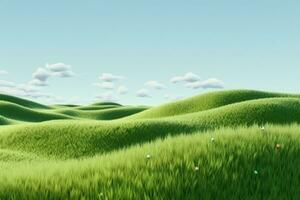 AI generated Green grass field. Summer landscape scene mockup. generative ai. photo