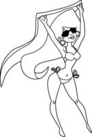 Beach Girl Standing Line Art vector