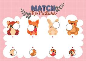 flat design vector cut and paste glue picture matching worksheet printable for kids activity