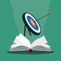 Open the book and the target. The book creates the goal. Vector Illustration