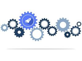 Cog wheels and rockets are symbols of concepts or ways to start up. vector illustration