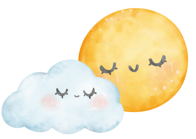 nuage et lune aquarelle png